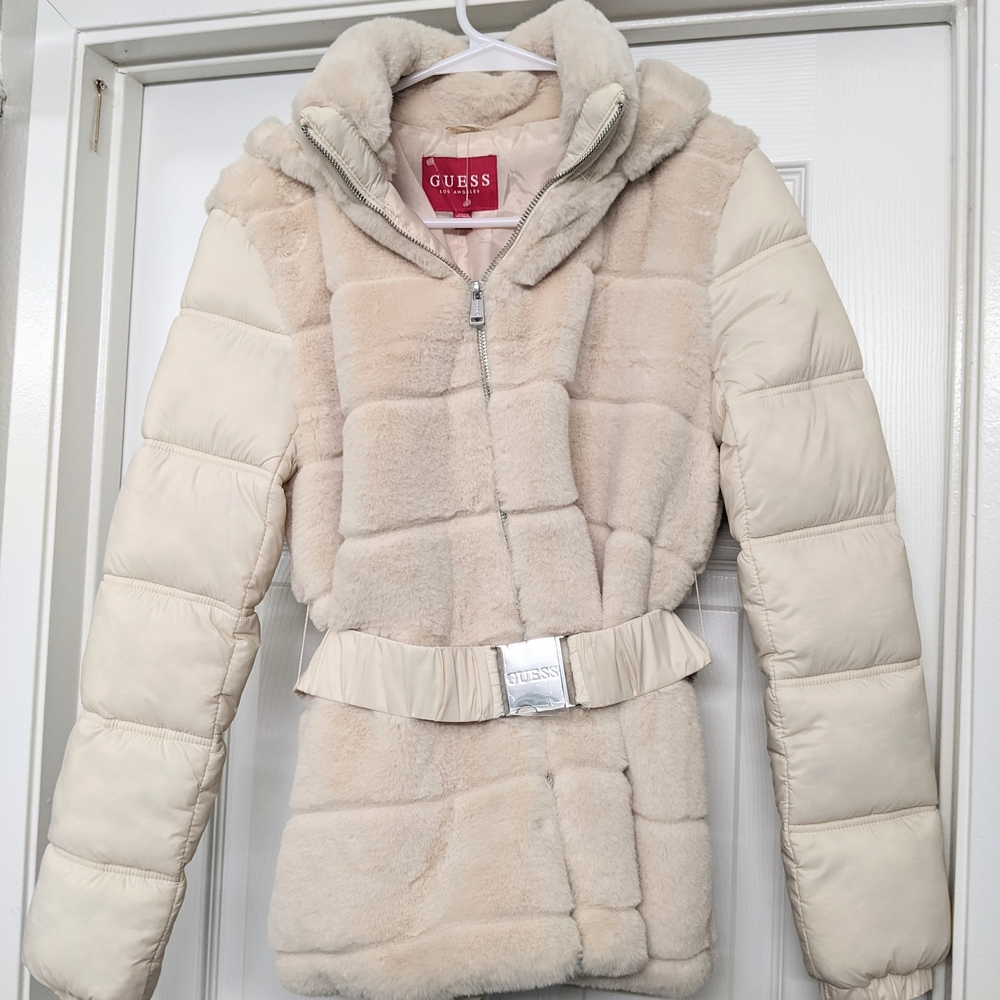 Guess Cream Fur Puffer Jacket